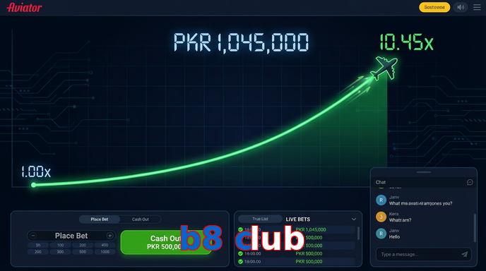 Main screen of B8 Club aviator page for PK players